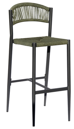 Sgabello Rimini Alluminio Grigio E Corda Verde per soggriono, arredo bar ed esterni