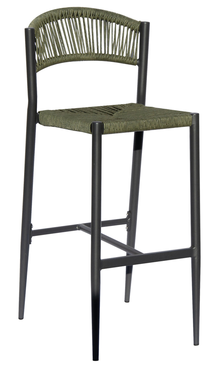 Sgabello Rimini Alluminio Grigio E Corda Verde per soggriono, arredo bar ed esterni