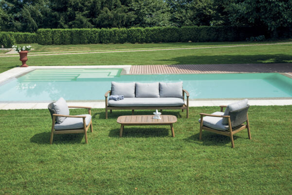 Set Saloto Sicilia In Acacia Con Corda Antracite per soggriono, arredo bar ed esterni