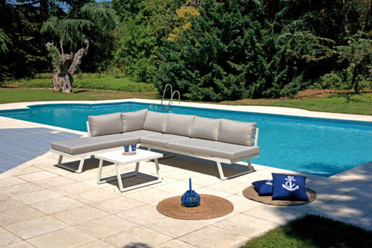 Set Salotto Angolare Alghero Alluminio Bianco per soggriono, arredo bar ed esterni