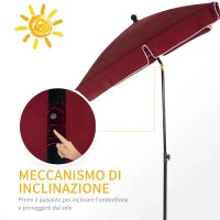 Ombrellone da Giardino Rettangolare e Regolabile con Palo in Alluminio, 2x1.3x2.5 m, Rosso Vino