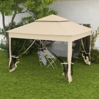 Gazebo da Giardino Pop-up Pieghevole 3 x 3 m, in Poliestere Impermeabilizzato Anti-UV, con Zanzariere e Sacca di Trasporto, Struttura in Metallo, Crema