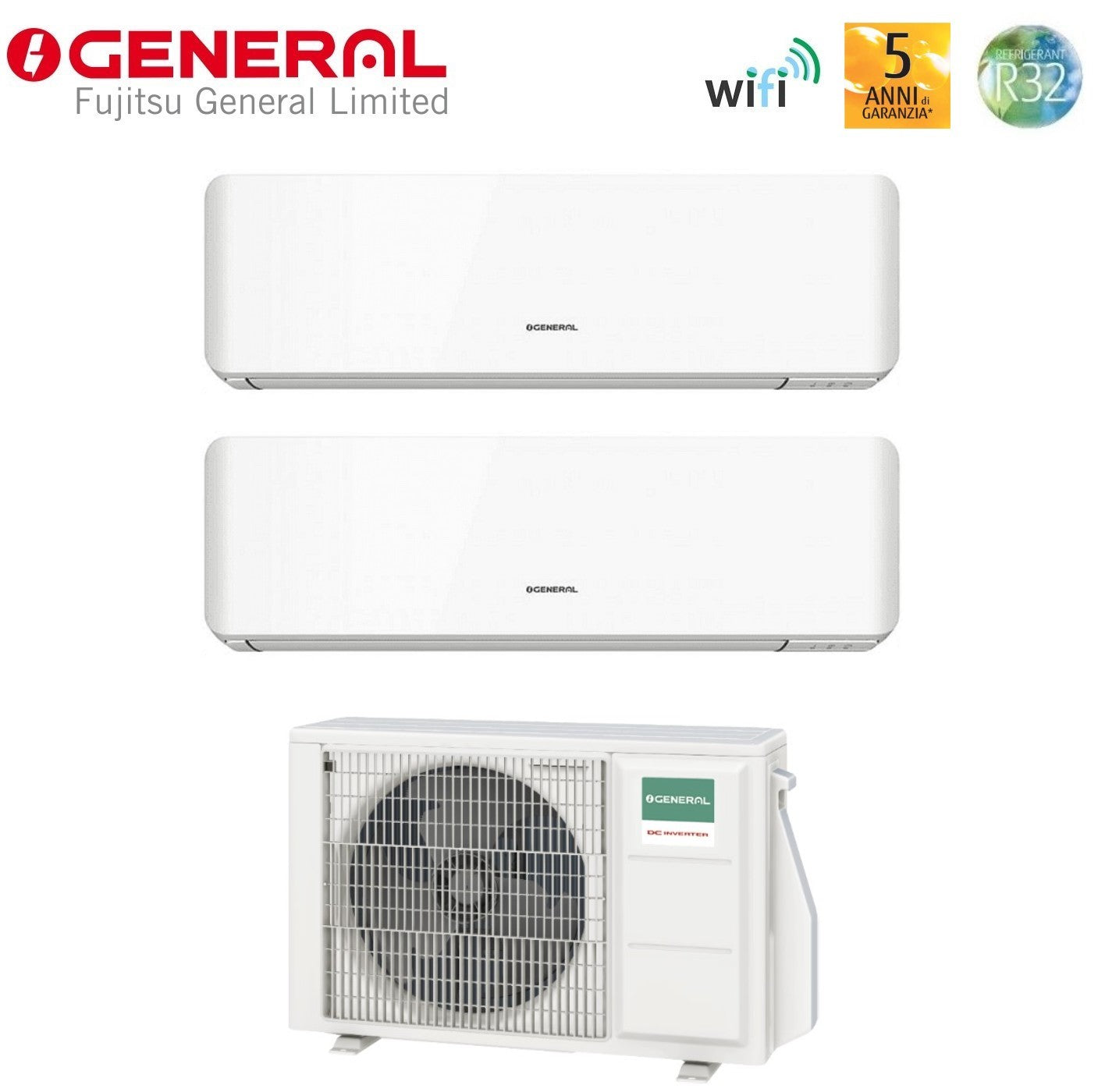 Condizionatore Dual Split General Fujitsu Standard KM 12+14 con AOHG18KBTA2 R-32 Wi-Fi Integrato
