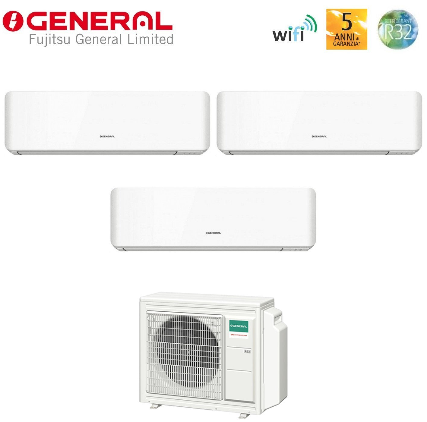 Condizionatore Trial Split General Fujitsu Standard KM 7+9+9 con AOHG18KBTA3 R-32 Wi-Fi Integrato