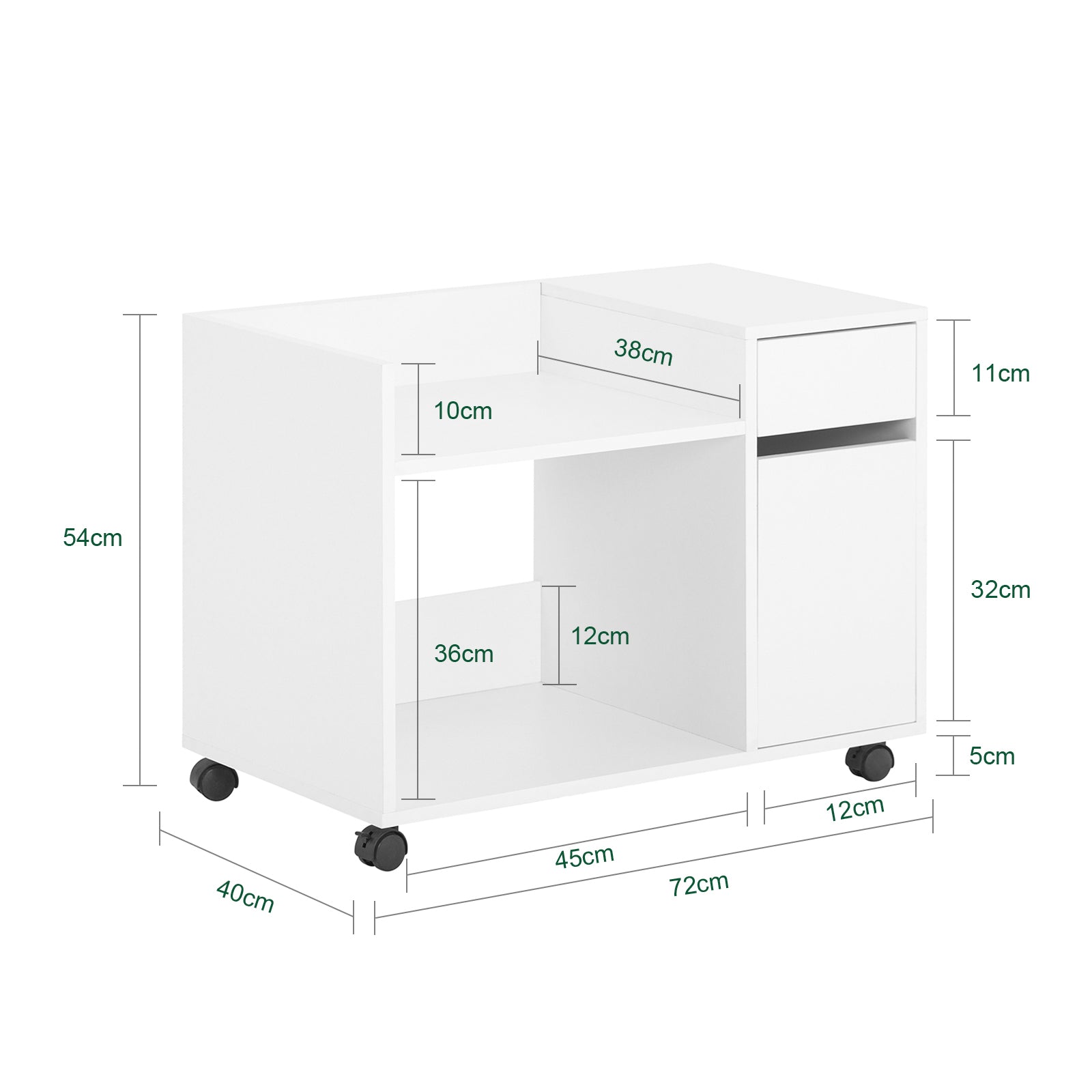 Carrello da ufficio Armadi archivio traslabili Supporto per Stampante 70x40x54 cm ASK02-W