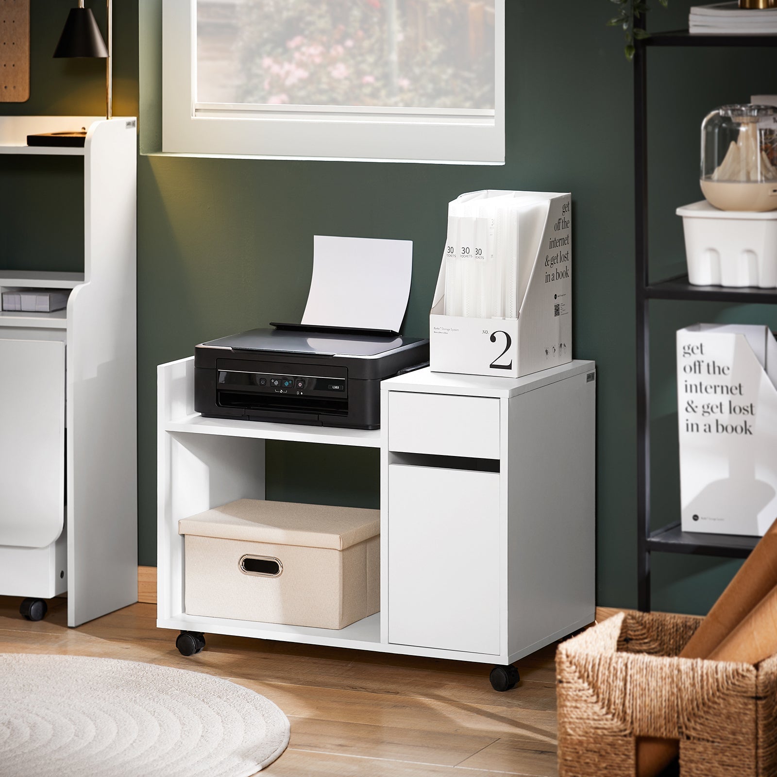 Carrello da ufficio Armadi archivio traslabili Supporto per Stampante 70x40x54 cm ASK02-W