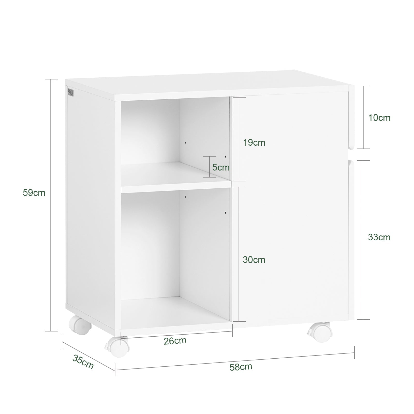 SoBuy Carrello Portaoggetti Supporto multifunzione per stampante e classificatore Armadio da ufficio Bianco 58x35x59cm ASK05-W