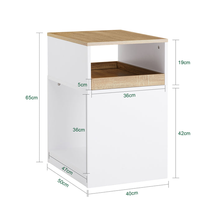 SoBuy Tavolino stampante Mobiletto ufficio Cassettiera compatta Supporto stampante Tavolino divano Bianco-Naturale 40x50x65 cm ASK08-WN
