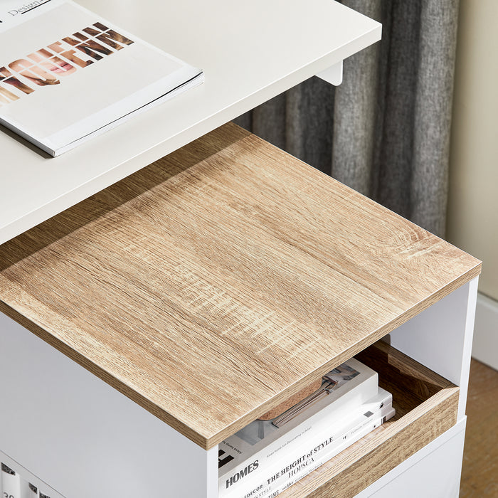 SoBuy Tavolino stampante Mobiletto ufficio Cassettiera compatta Supporto stampante Tavolino divano Bianco-Naturale 40x50x65 cm ASK08-WN