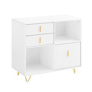 SoBuy Cassettiera Ufficio da Scrivania Schedario da Ufficio con 3 Cassetti e Armadietto Portaoggetti, Mobiletto Porta Stampante Salvaspazio Bianco 80x40x75 cm ASK11-W