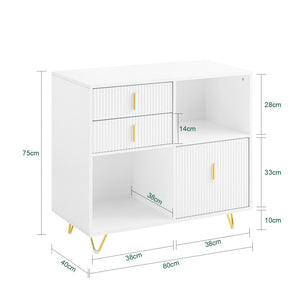 SoBuy Cassettiera Ufficio da Scrivania Schedario da Ufficio con 3 Cassetti e Armadietto Portaoggetti, Mobiletto Porta Stampante Salvaspazio Bianco 80x40x75 cm ASK11-W