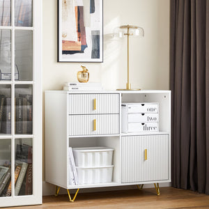 SoBuy Cassettiera Ufficio da Scrivania Schedario da Ufficio con 3 Cassetti e Armadietto Portaoggetti, Mobiletto Porta Stampante Salvaspazio Bianco 80x40x75 cm ASK11-W