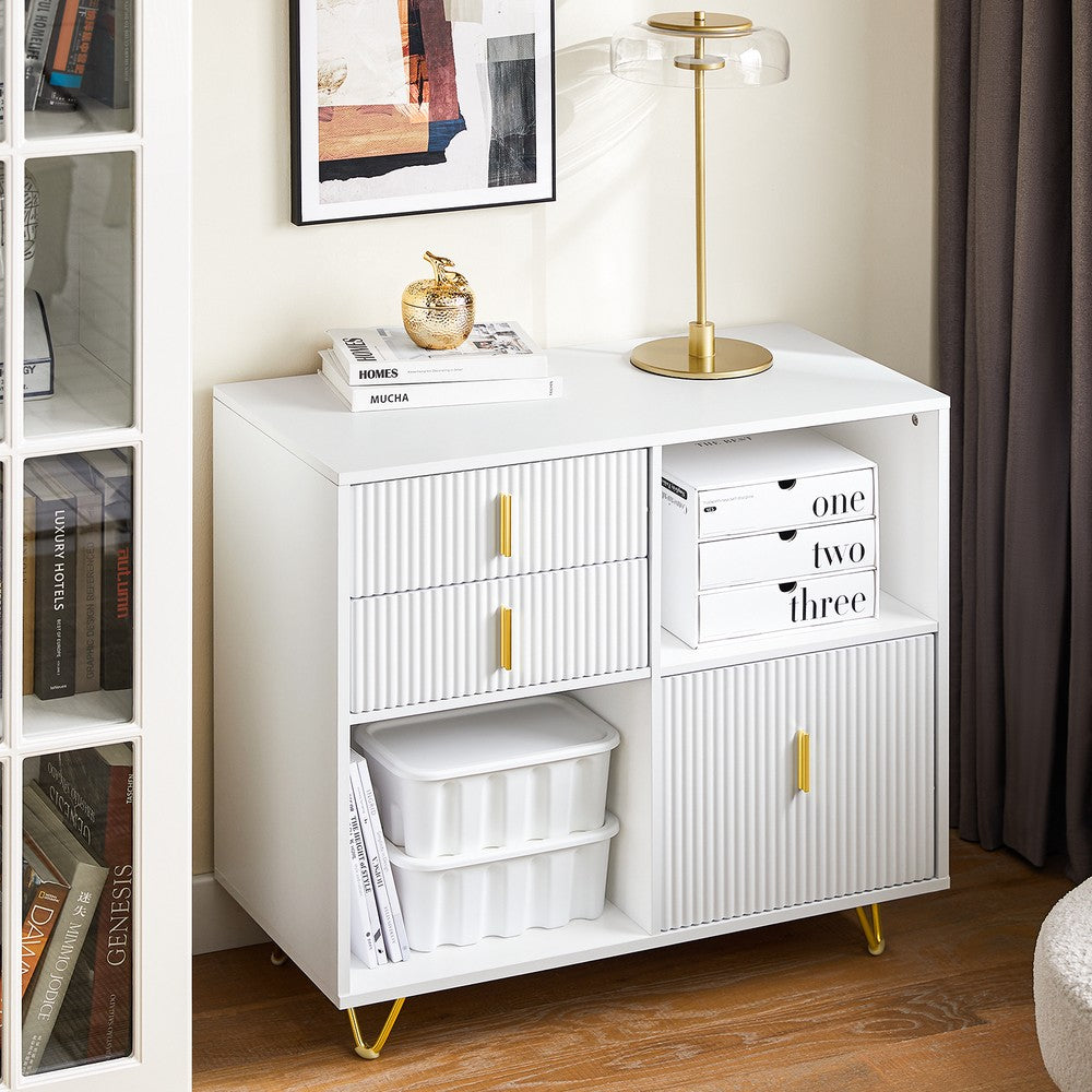 SoBuy Cassettiera Ufficio da Scrivania Schedario da Ufficio con 3 Cassetti e Armadietto Portaoggetti, Mobiletto Porta Stampante Salvaspazio Bianco 80x40x75 cm ASK11-W