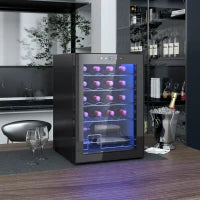 Cantinetta Vino Refrigerata per 20 Bottiglie, Capacità 53L, Porta in Vetro Anti-UV e Ripiani Regolabili, Nero