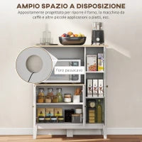 Mobile Microonde con Armadietto Inferiore e 3 Ripiani Laterali con Anta in Vetro, in Legno, 80x35x97 cm, Bianco