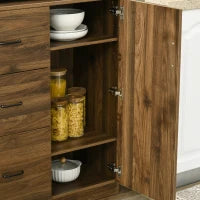Credenza Moderna con 3 Cassetti e Armadietti, Mobile Dispensa per Cucina e Soggiorno in Legno, 80x40x178cm, Noce