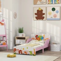 Lettino per Bambini 3+ Anni in Legno con Bordi Rialzati e Sponde di Sicurezza, 143x77x60 cm, Rosa
