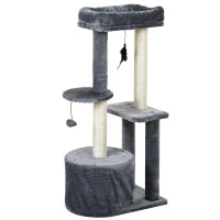 Albero Tiragraffi per Gatti Adulti su più Livelli, Castello per Gatti con Cuccia, Posatoio e 2 Ripiani, Bianco e Grigio, 48x35x100cm