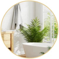 Specchio Rotondo da Bagno con Superficie Antiurto, in Vetro e Acciaio, Ø70x2.5 cm, color Oro