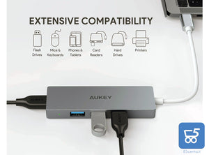 AUKEY Hub USB C in Alluminio 4 Porte USB 3.0 Adattatore USB C Super Sottile per MacBook PRO Google Chromebook Pixel, Samsung Note S A Ultra e Molti Altri Dispositivi Compatibili