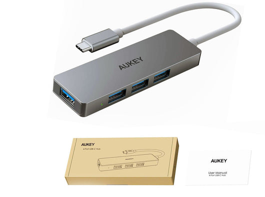 AUKEY Hub USB C in Alluminio 4 Porte USB 3.0 Adattatore USB C Super Sottile per MacBook PRO Google Chromebook Pixel, Samsung Note S A Ultra e Molti Altri Dispositivi Compatibili