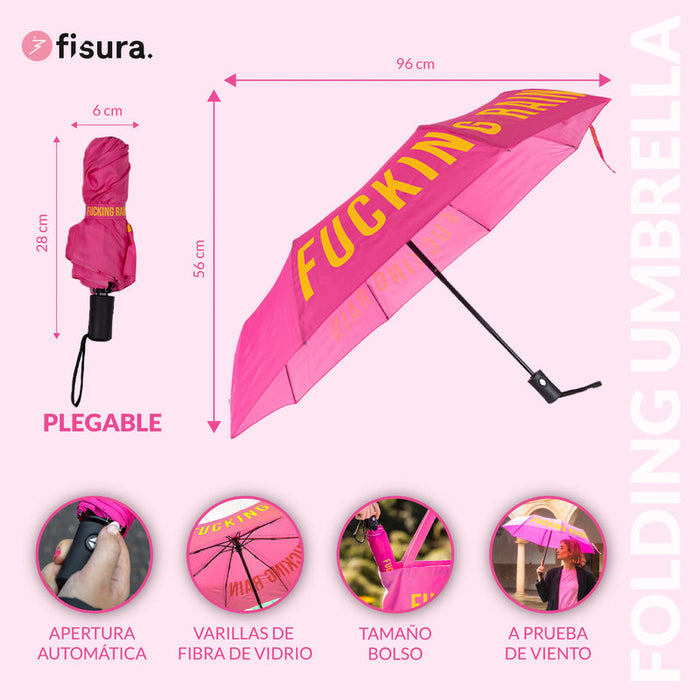 Ombrello con scritta "Fucking Rain" rosa