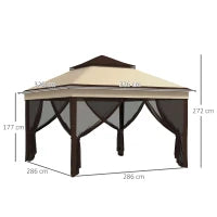 Gazebo 3x3 Regolabile su 3 Livelli con Pareti Rimovibili, in Acciaio e tessuto Oxford, color Caffè e Beige