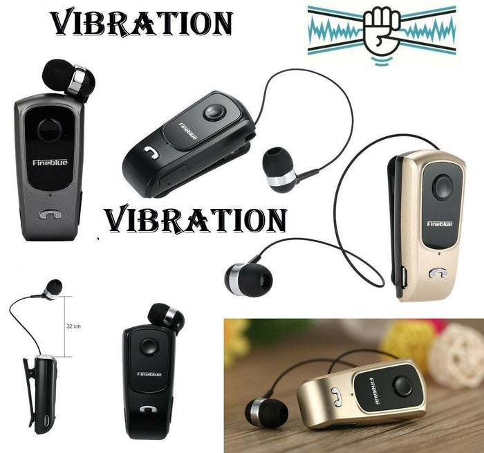 AURICOLARE CUFFIE BLUETOOTH RETRATTILE WIRELESS CLIP con VIBRAZIONE iOS Android