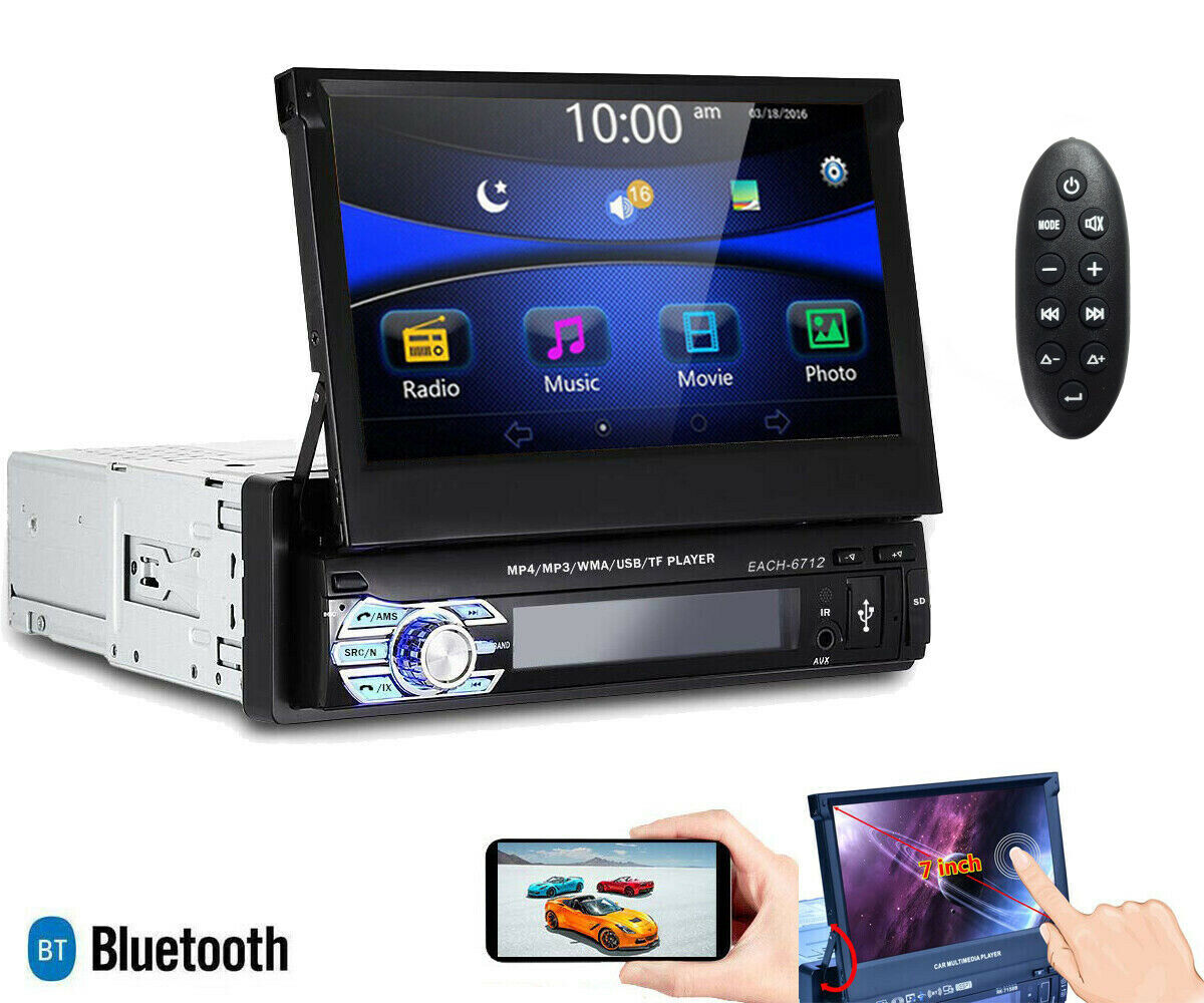 AUTORADIO 1 DIN SCHERMO A SCOMPARSA 7" STEREO AUTO TOUCH BLUETOOTH USB SD 6712
