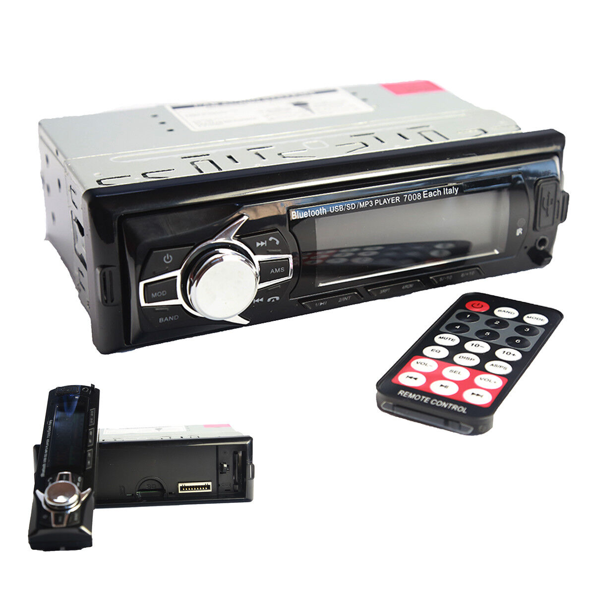 AUTORADIO STEREO BLUETOOTH FRONTALINO ESTRAIBILE FM MP3 USB SD LCD 60Wx4 EC-7008