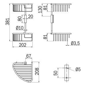 Inda - Portaoggetti doccia L.21 H.38 cm doppio angolare cromo lucido