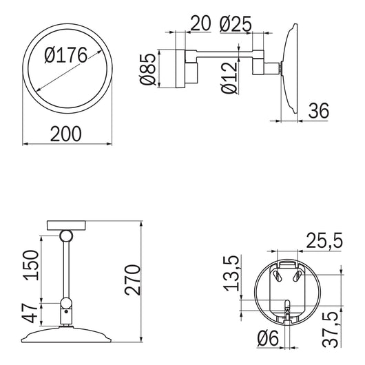 Inda - Specchio ingranditore tondo 3x a parete snodato nero opaco
