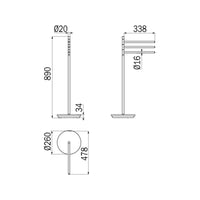 Inda - Piantana con 3 porta asciugamani con base tonda in ottone cromato