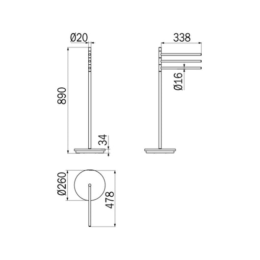 Inda - Piantana con 3 porta asciugamani con base tonda in ottone cromato