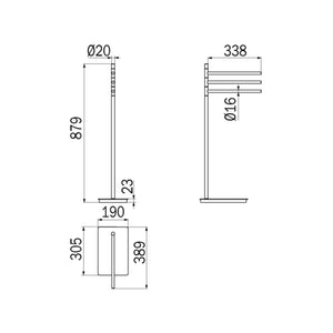 Inda - Piantana con 3 porta asciugamani con base quadrata in ottone cromato