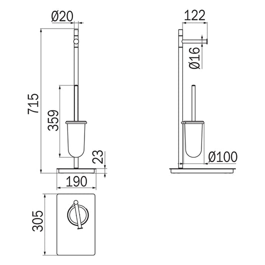 Inda - Piantana con portarotolo e portascopino con base quadrata cromo lucido