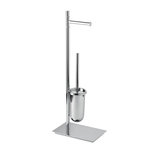 Inda - Piantana con portarotolo e portascopino con base quadrata cromo lucido