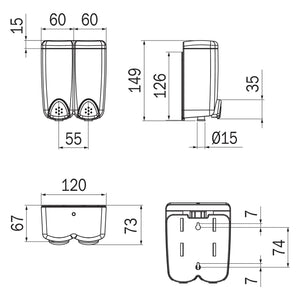 Inda - Dispenser sapone doppio a parete Hotellerie cromo lucido / trasparente