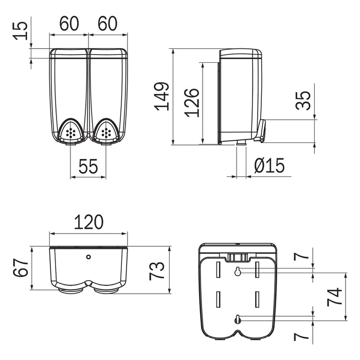 Inda - Dispenser sapone doppio a parete Hotellerie cromo lucido / trasparente
