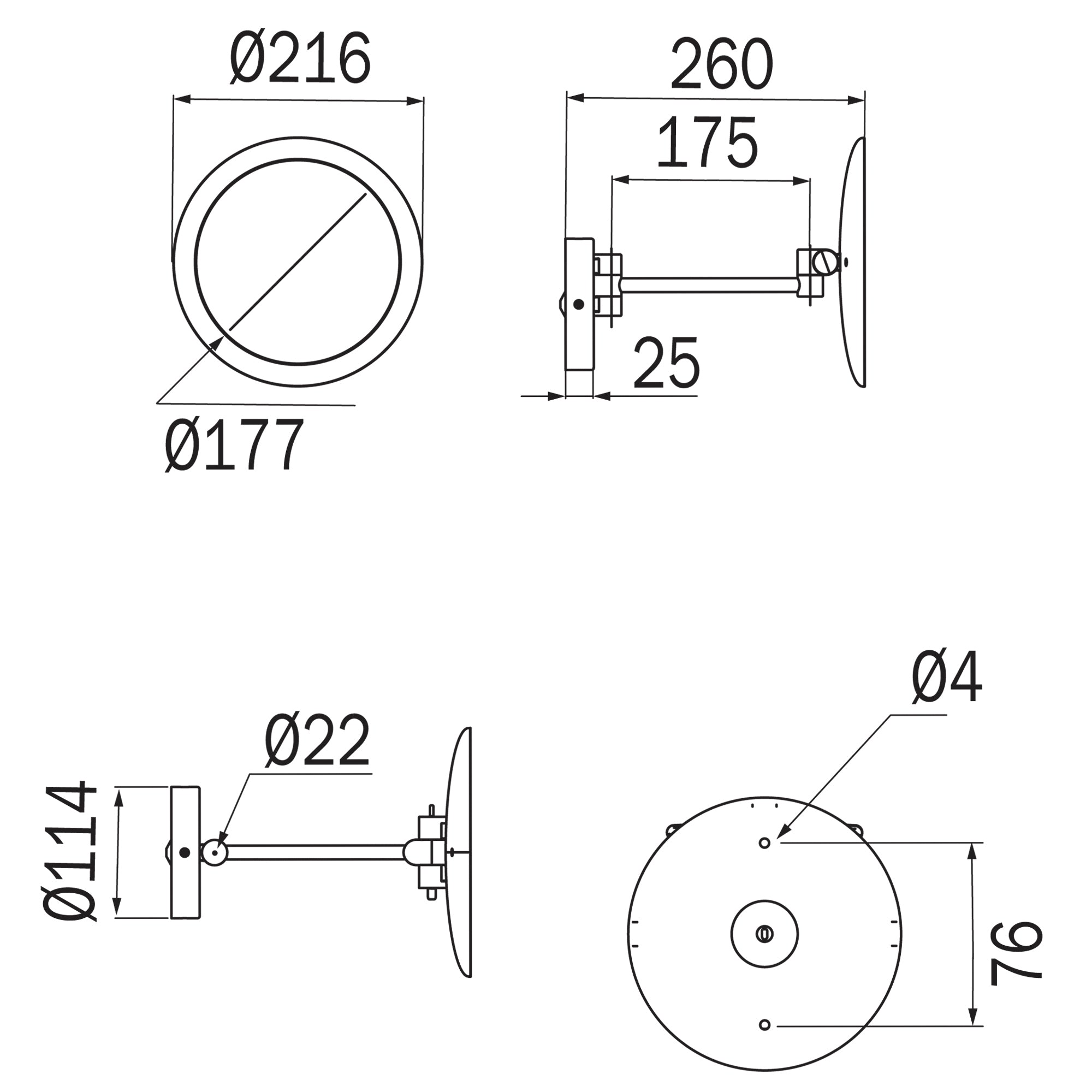 Inda - Specchio ingranditore tondo 3x a parete snodato con luce led cromo