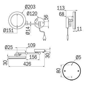 Inda - Specchio ingranditore tondo 3x a parete doppio braccio snodato a led