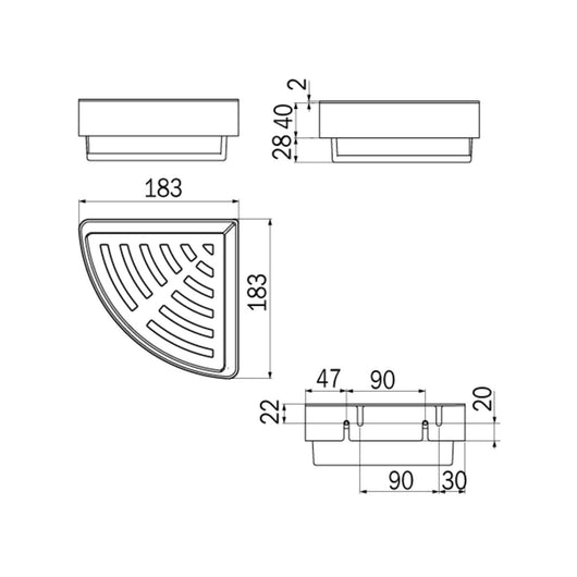 Inda - Cestino portaoggetti L.18 H.7 cm angolare estraibile in acciaio spazzolato bianco
