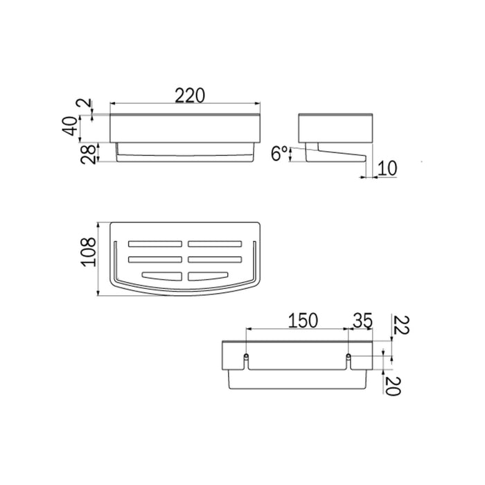 Inda - Cestino portaoggetti L.22 H.7 cm rettangolare estraibile acciaio nero