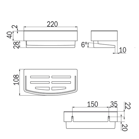 Inda - Cestino portaoggetti L.22 H.7 cm angolare in acciaio verniciato nero