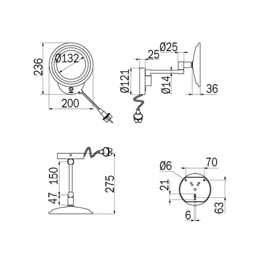 Inda - Specchio ingranditore 3x tondo con luce LED a parete, My Mirror nero
