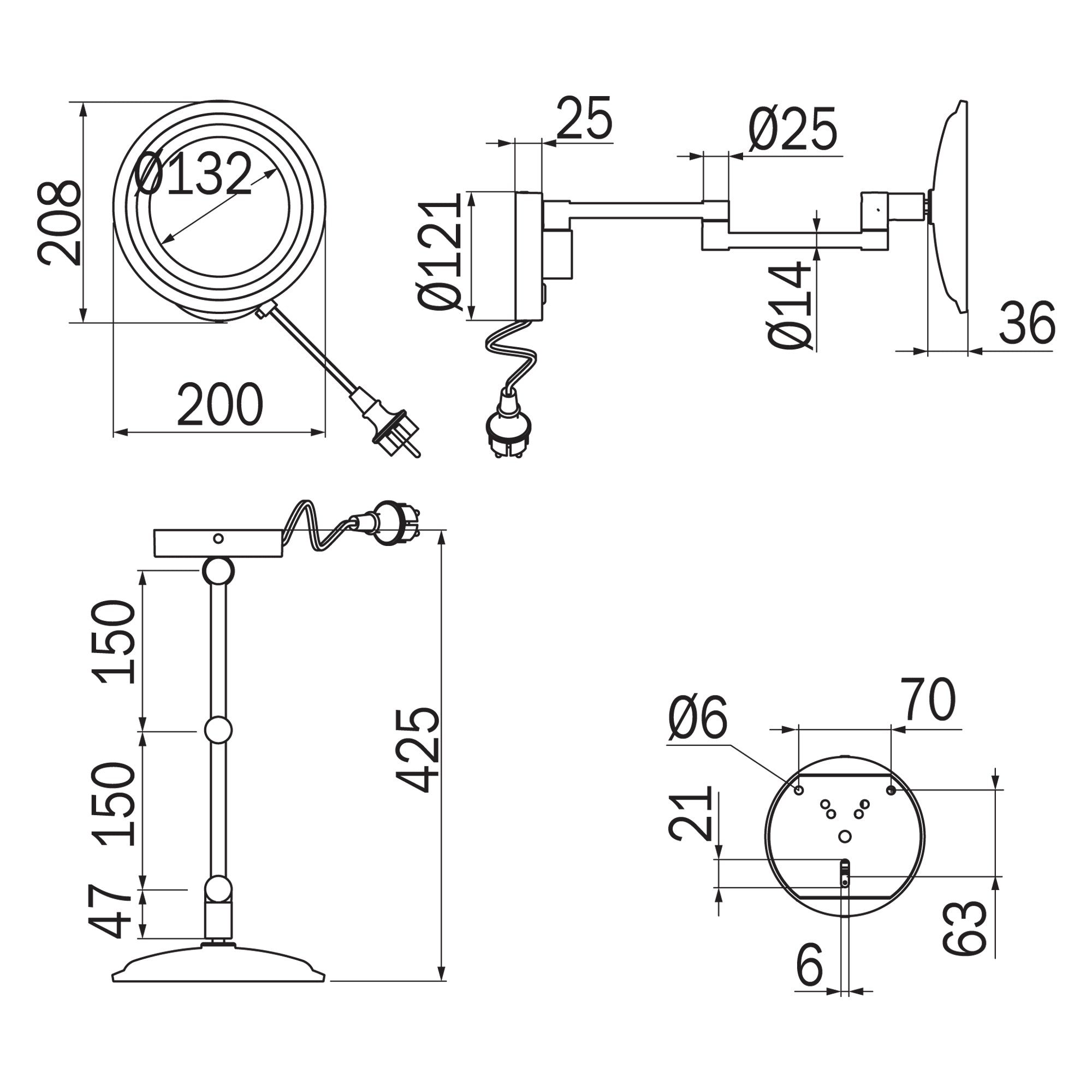 Inda - Specchio ingranditore tondo 3x a parete snodato con luce dimmerabile