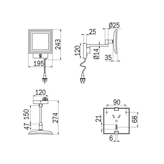 Inda - Specchio ingranditore My mirror 3x quadrato con luce LED a parete nero