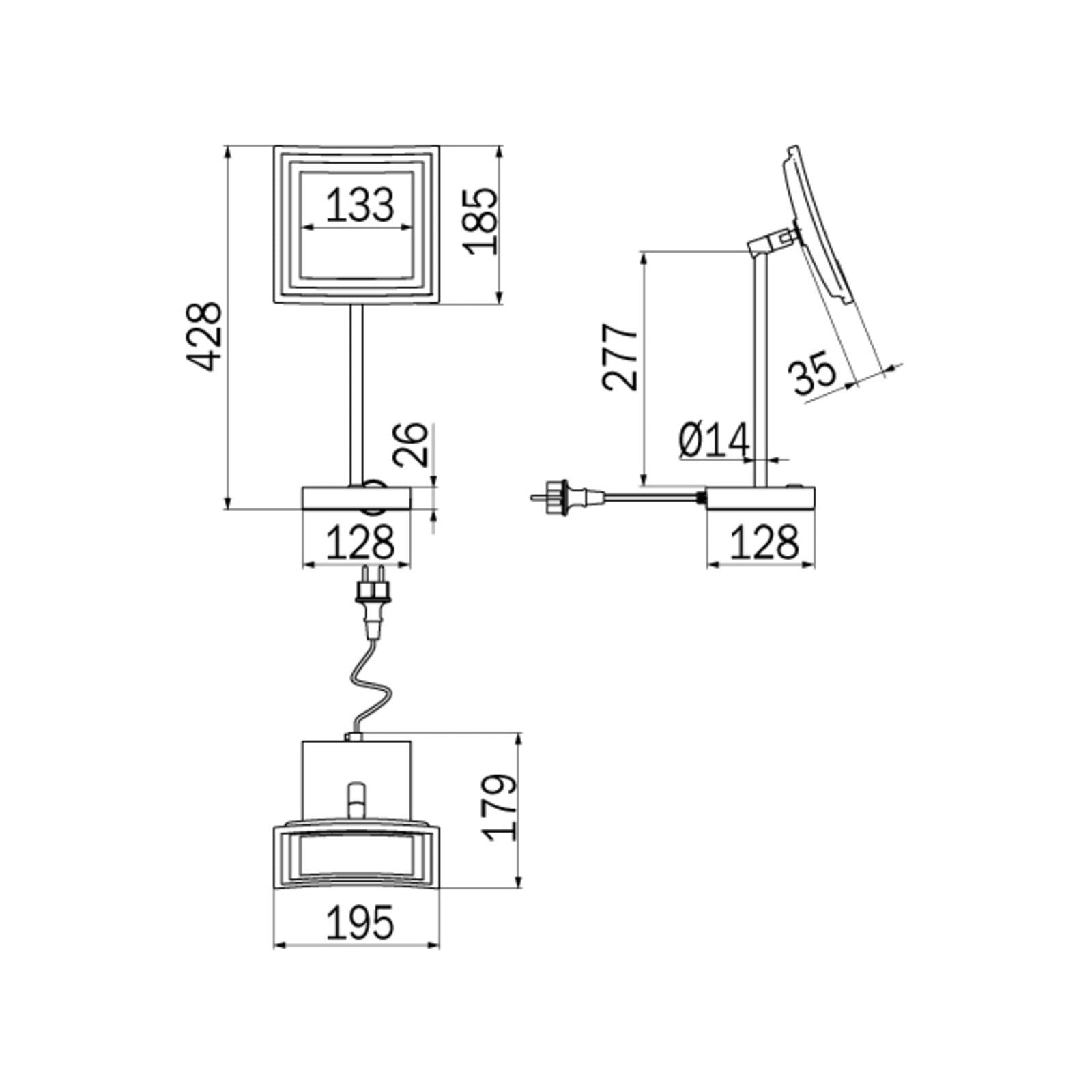 Inda - Specchio ingranditore 3x quadrato con luce LED da appoggio My Mirror