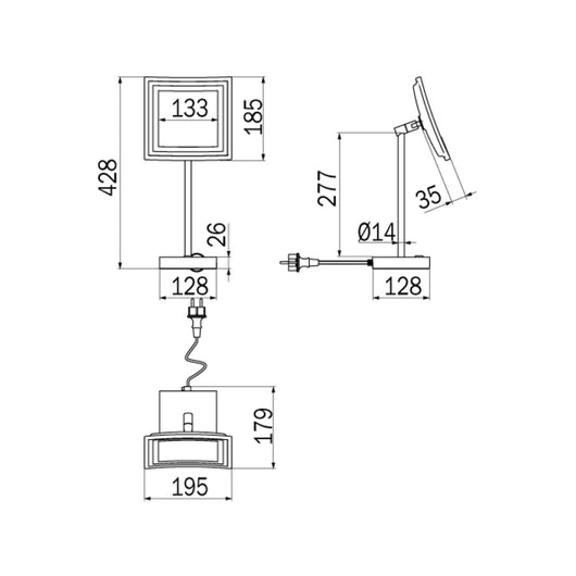 Inda - Specchio ingranditore 3x quadrato con luce LED da appoggio My Mirror