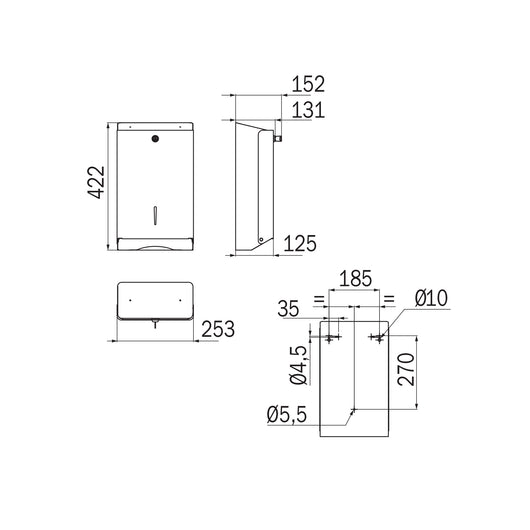 Inda - Distributore a parete per carta a pacchetto nero